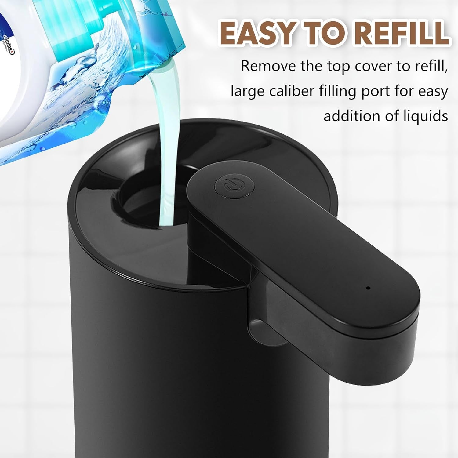 Dispensador Jabon Baño Automático De Acero Inoxidable Con 3 Niveles Ajustables Dispensador Jabón Eléctrico Infrarrojo 340Ml Sensor Dispensador Jabon IPX4 Waterproof Para Cocina Y Baño (Negro)