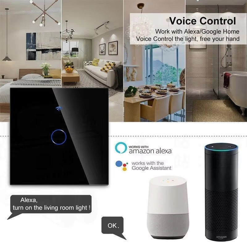 EU Wifi Smart Light Switches Touch Switch RF433 No Neutral Wire Smart Home Life Tuya App Control Support Alexa Google Home