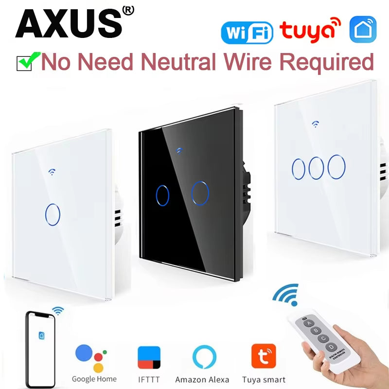 EU Wifi Smart Light Switches Touch Switch RF433 No Neutral Wire Smart Home Life Tuya App Control Support Alexa Google Home