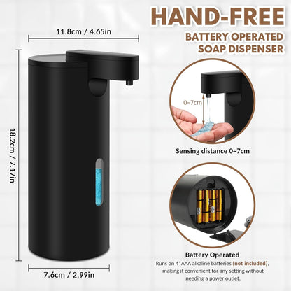 Dispensador Jabon Baño Automático De Acero Inoxidable Con 3 Niveles Ajustables Dispensador Jabón Eléctrico Infrarrojo 340Ml Sensor Dispensador Jabon IPX4 Waterproof Para Cocina Y Baño (Negro)