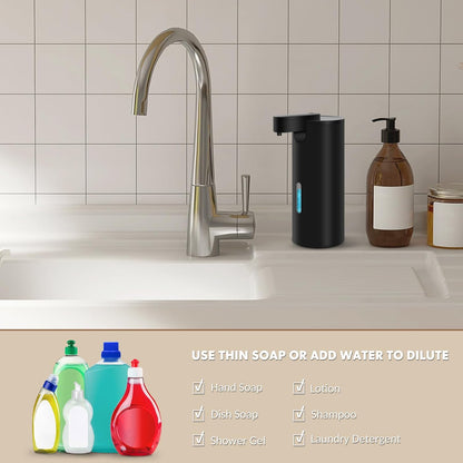 Dispensador Jabon Baño Automático De Acero Inoxidable Con 3 Niveles Ajustables Dispensador Jabón Eléctrico Infrarrojo 340Ml Sensor Dispensador Jabon IPX4 Waterproof Para Cocina Y Baño (Negro)