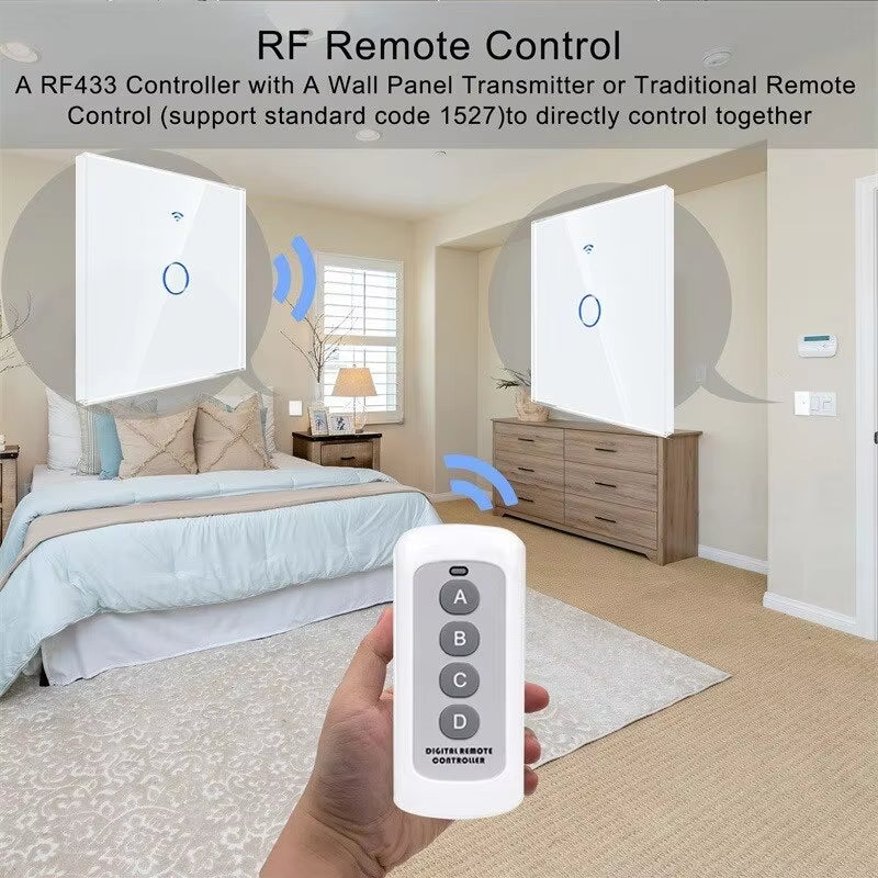 EU Wifi Smart Light Switches Touch Switch RF433 No Neutral Wire Smart Home Life Tuya App Control Support Alexa Google Home